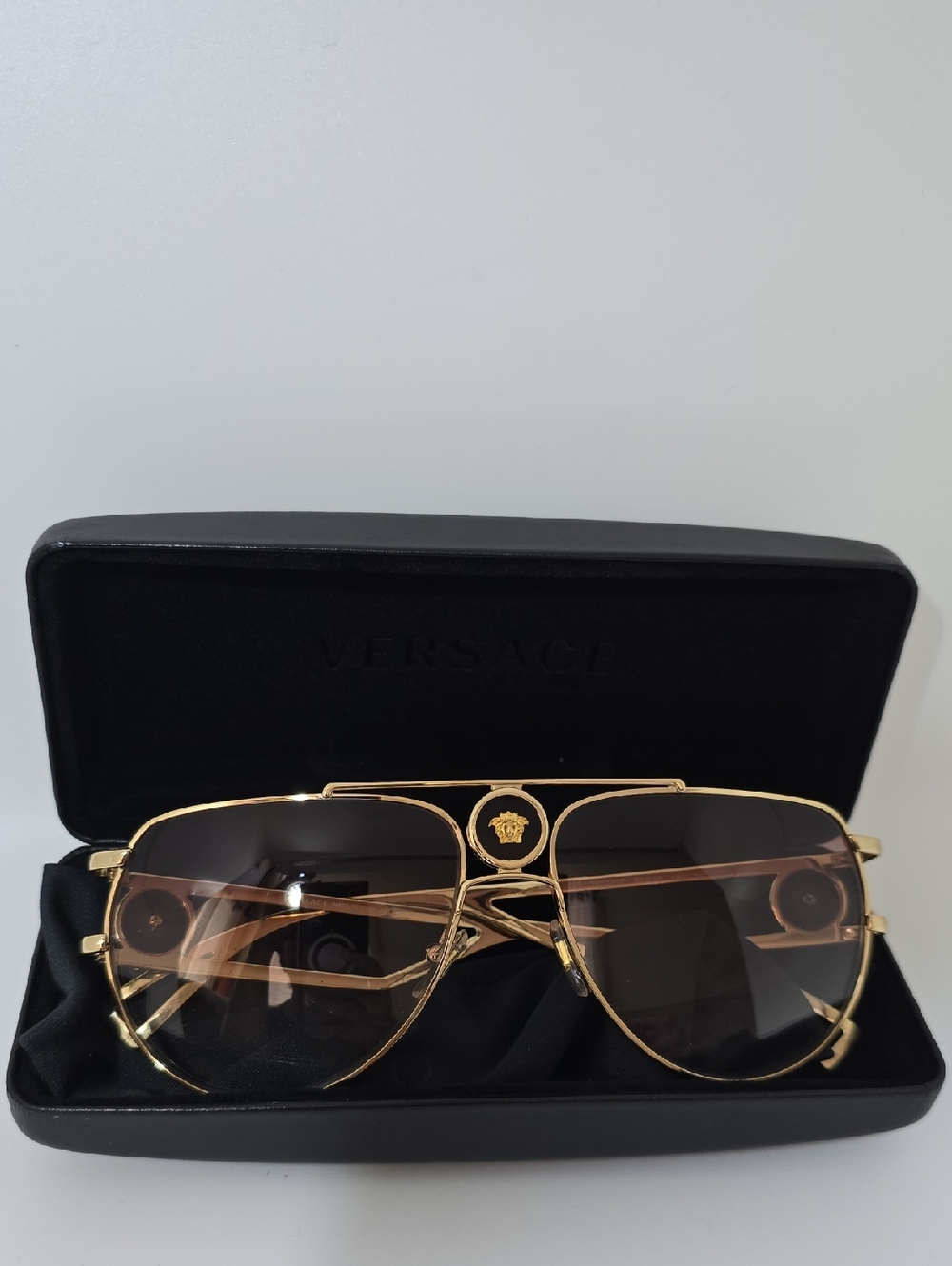 Versace Gold Frame Sunglasses with Brown Lenses